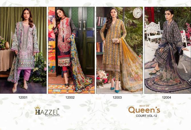 Queens Court Vol 12 By Hazzel Cotton Dupatta Embroidery Pakistani Suits Wholesale Online
